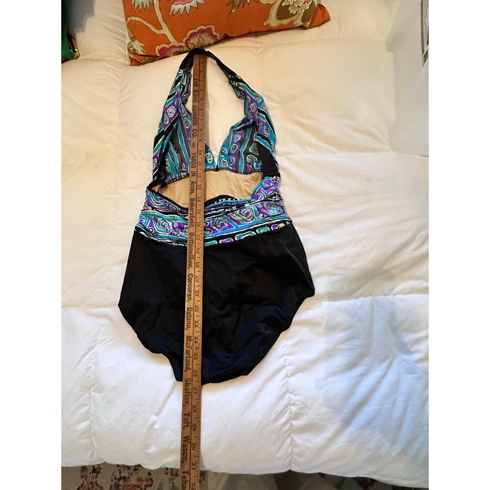 Vintage Catalina Women's Black Purple Halter Neck One Piece Swimsuit Size 10 - Picture 10 of 11